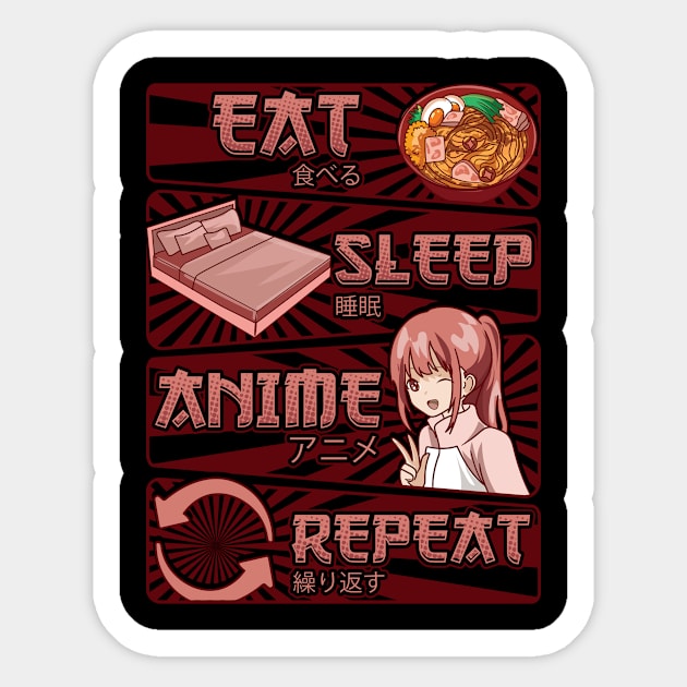 Funny Anime Obsessed Girl Eat Sleep Anime Repeat Sticker by theperfectpresents